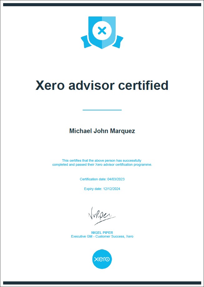 Xero Pro Advisor Certificate