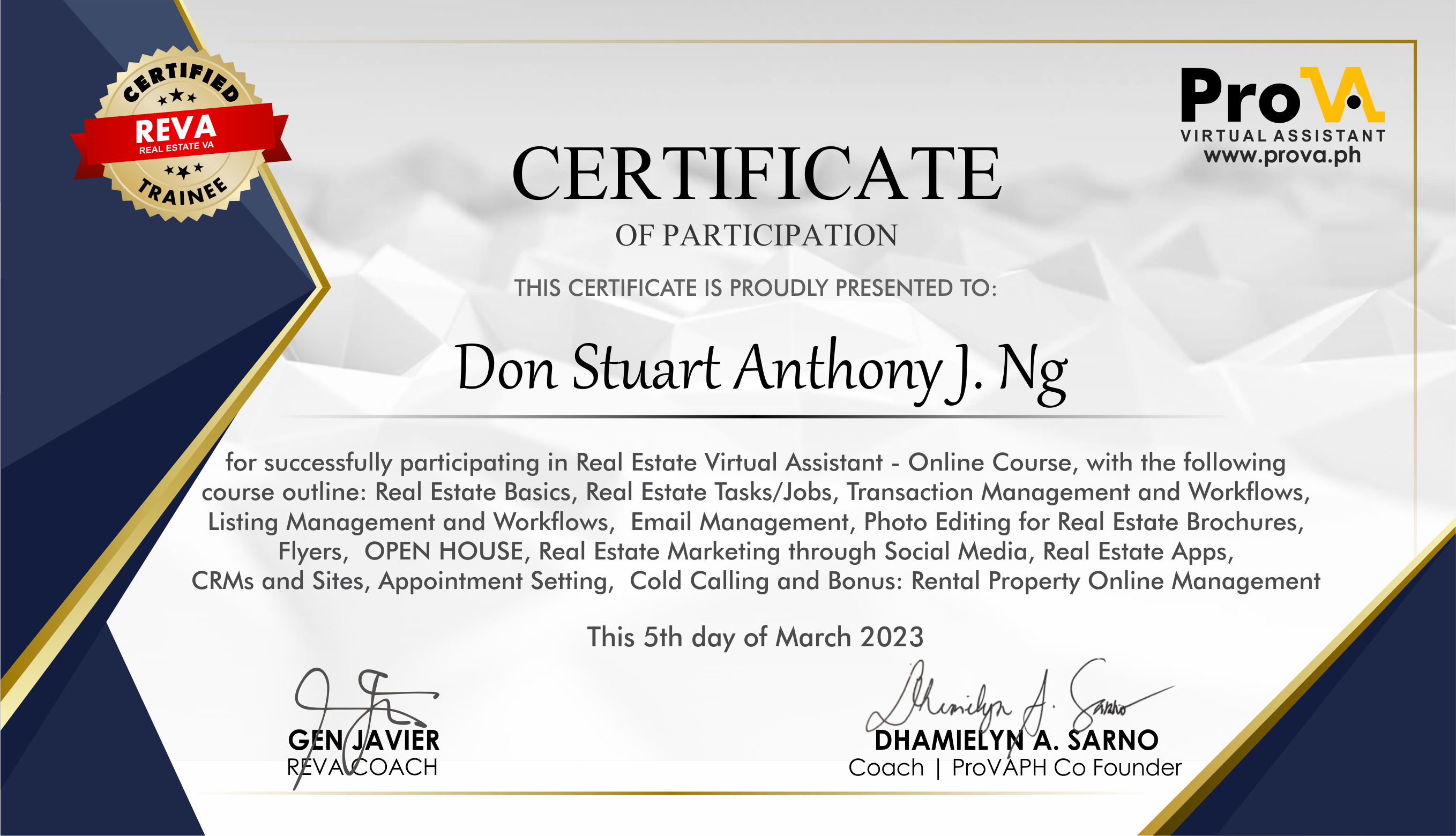 Real Estate VA Certificate