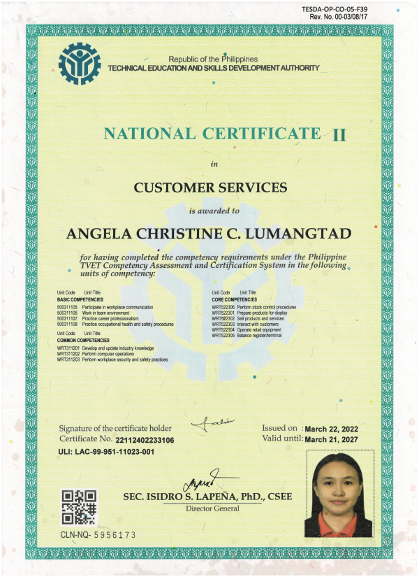 NC II in Customer Services