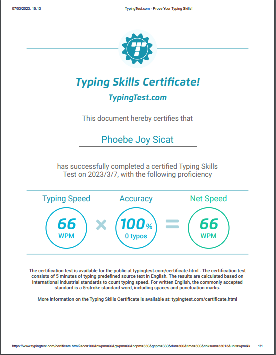 TYPING TEST CERTIFICATE