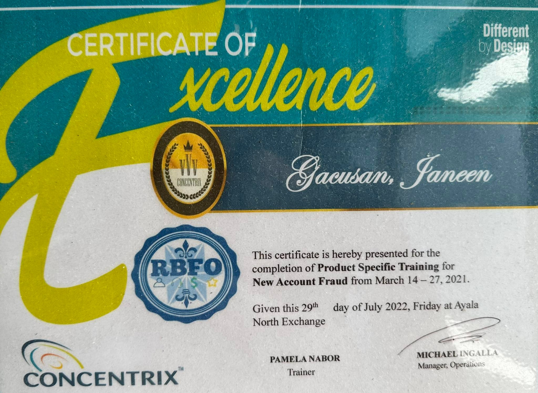 Certificate of Excellence