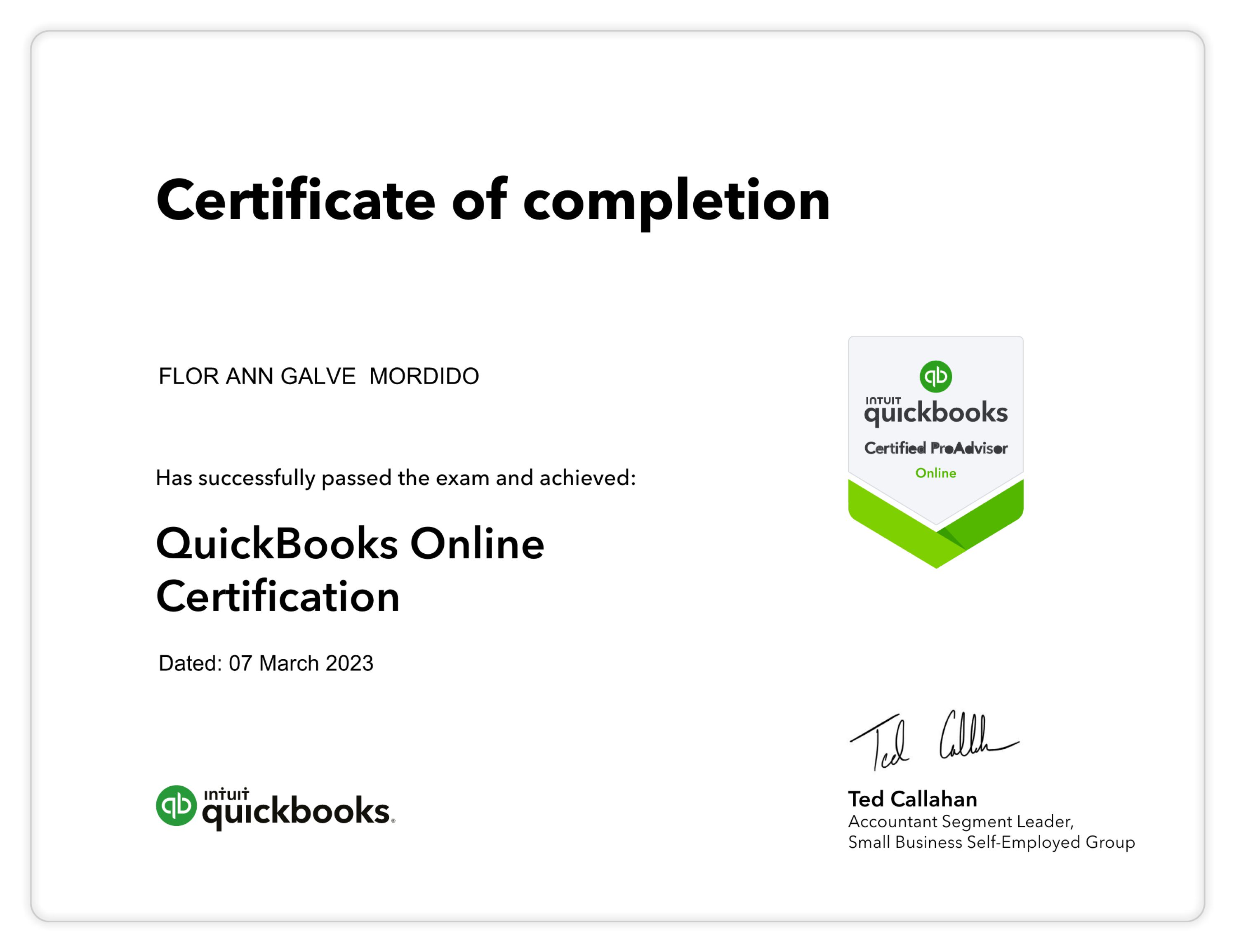 QuickBooks Certified ProAdvisor