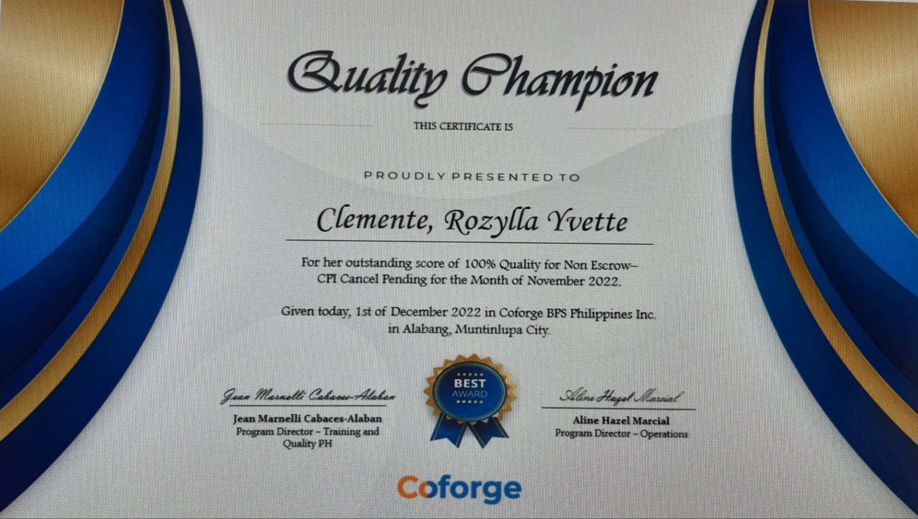 Quality Champion