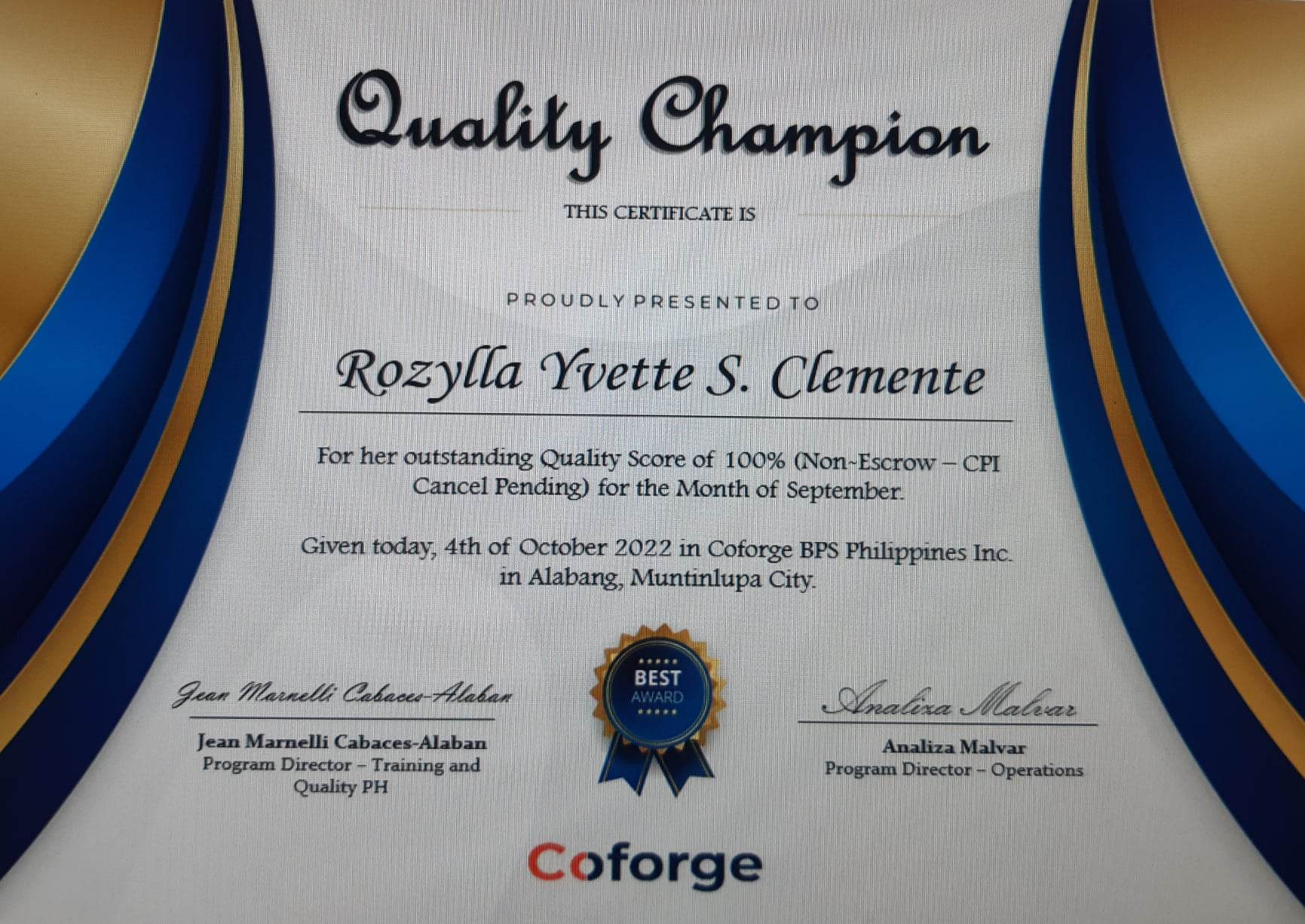 Quality Champion