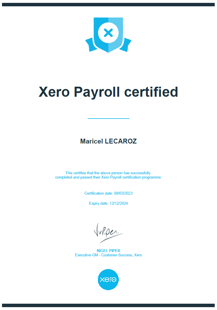 Xero Payroll Certificate