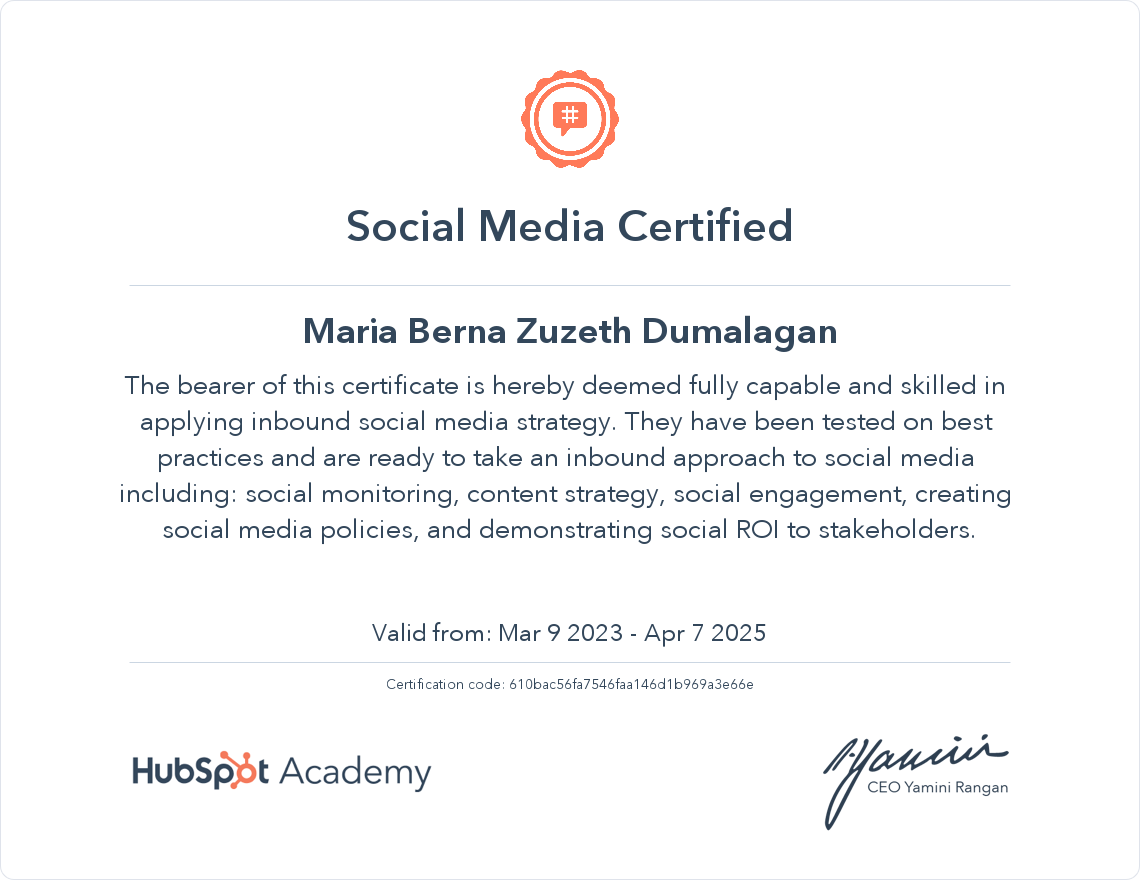 SOCIAL MEDIA MARKETING CERTIFIED by HubSpot Academy