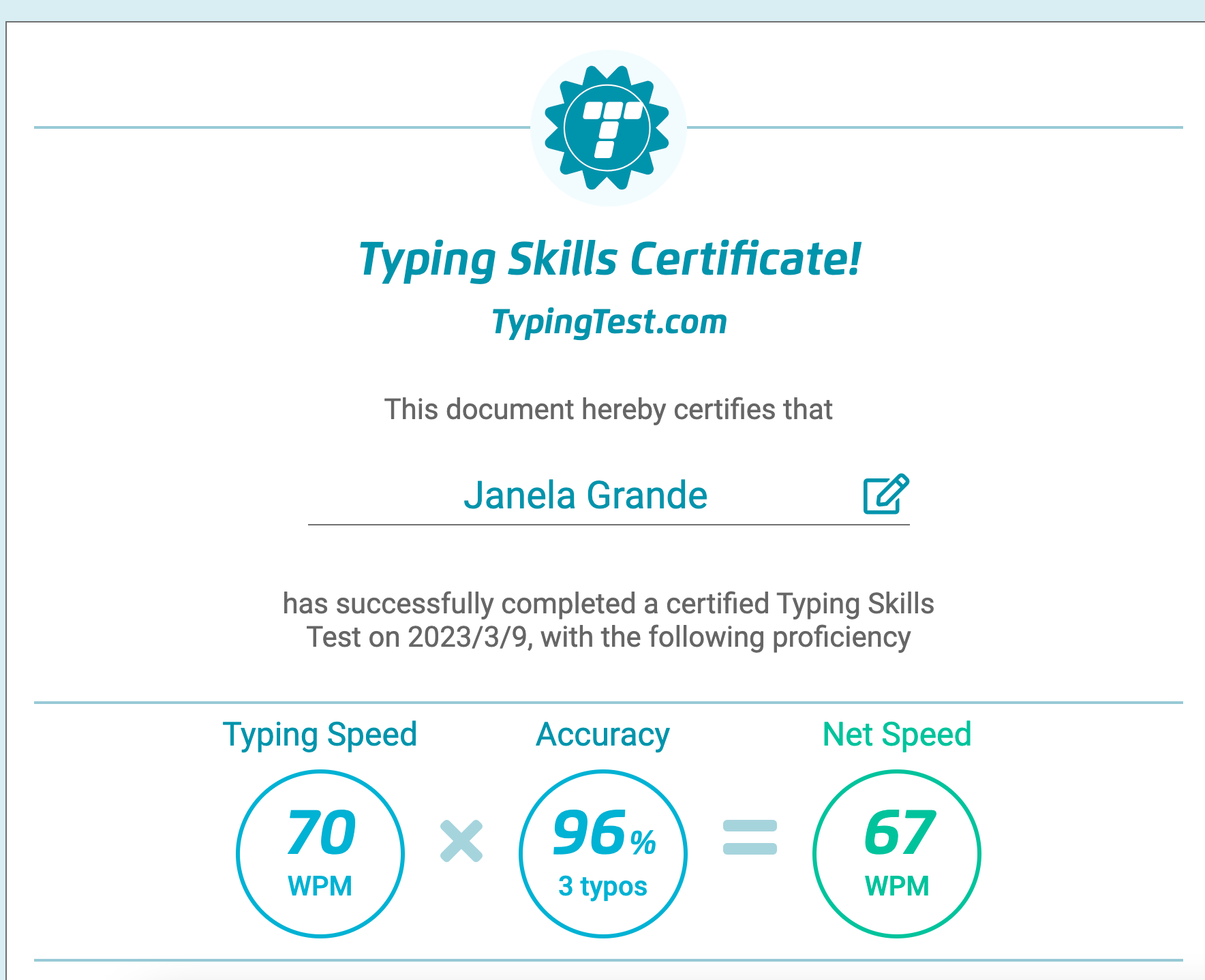 Typing Skill Certificate