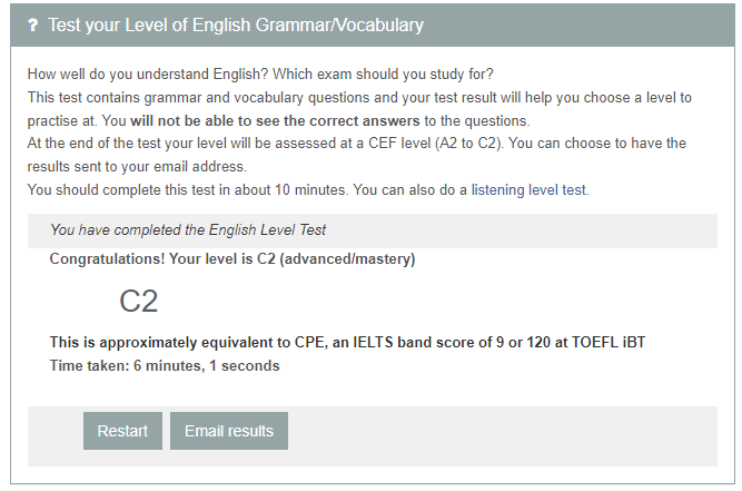 English Test Result