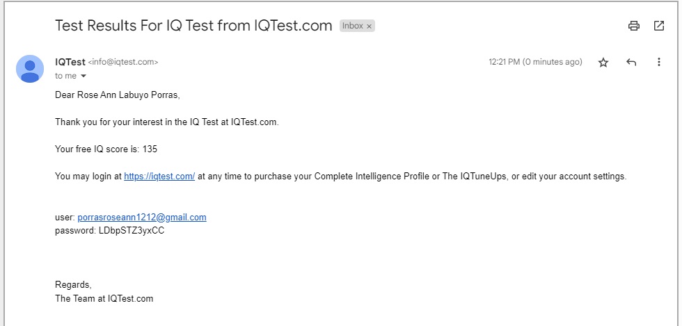 IQ Test Result