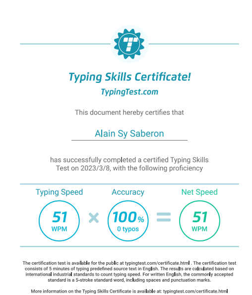 Typing Skills Certificate