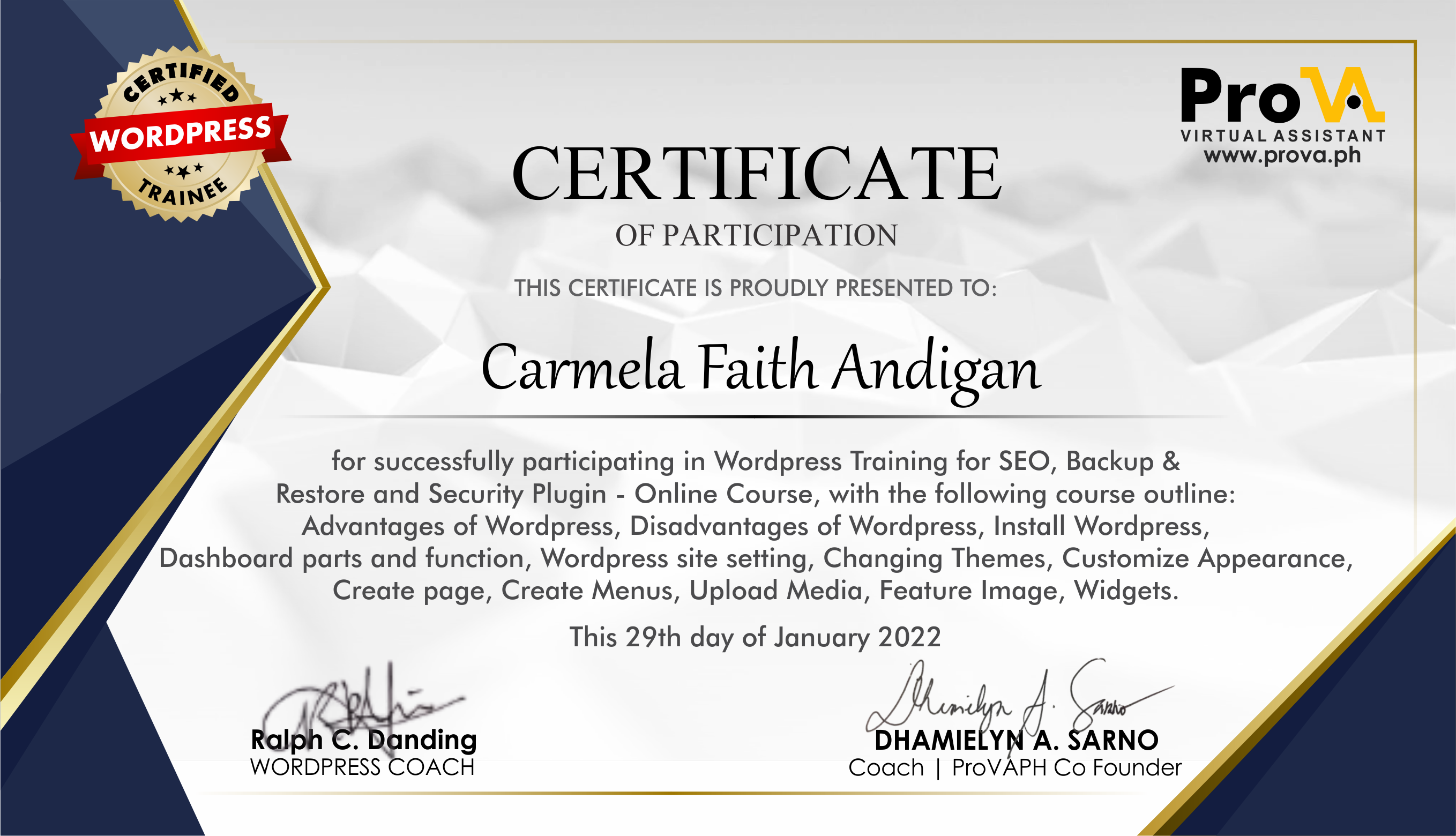 Wordpress Certificate