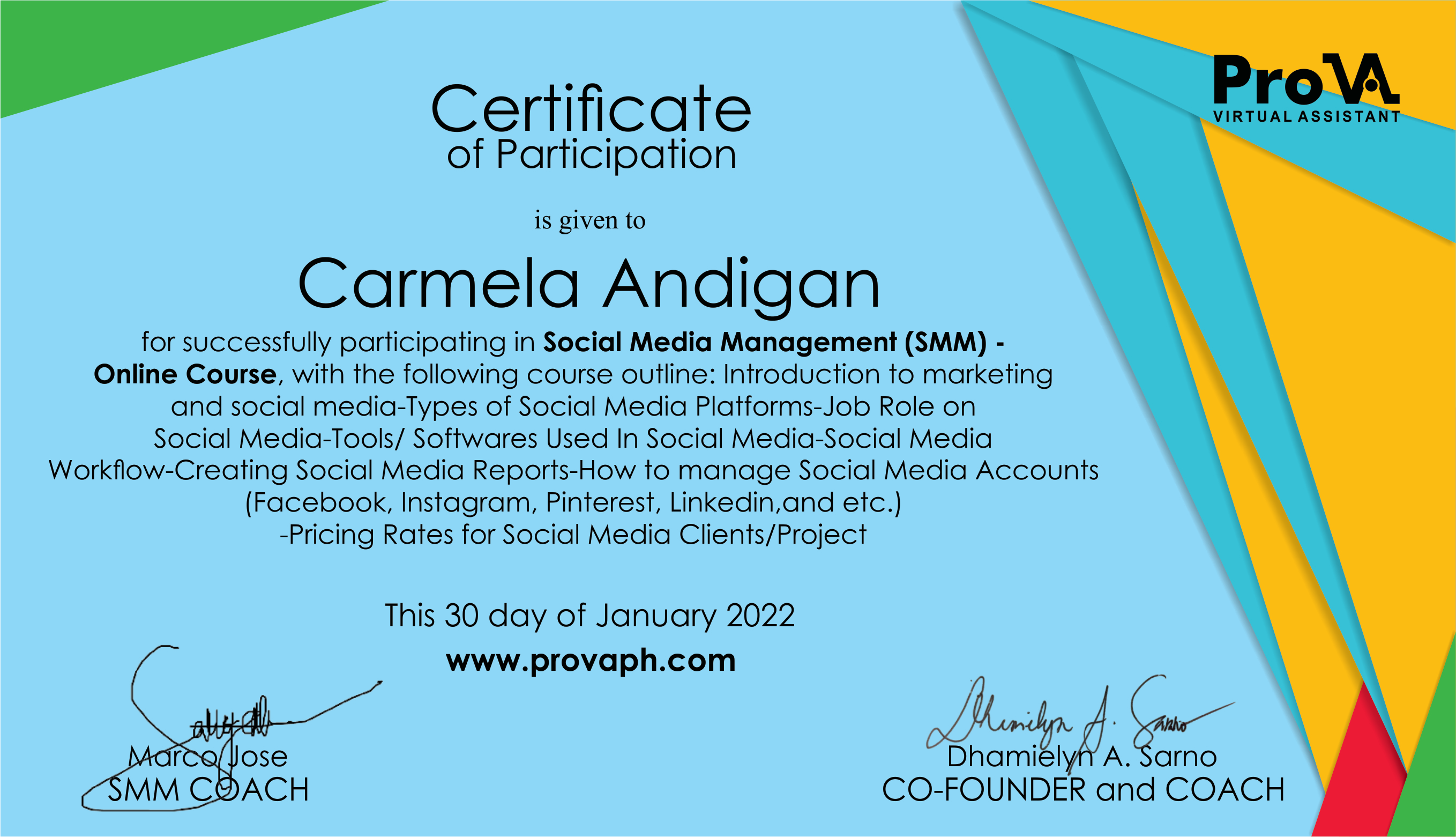 SMM Certificate