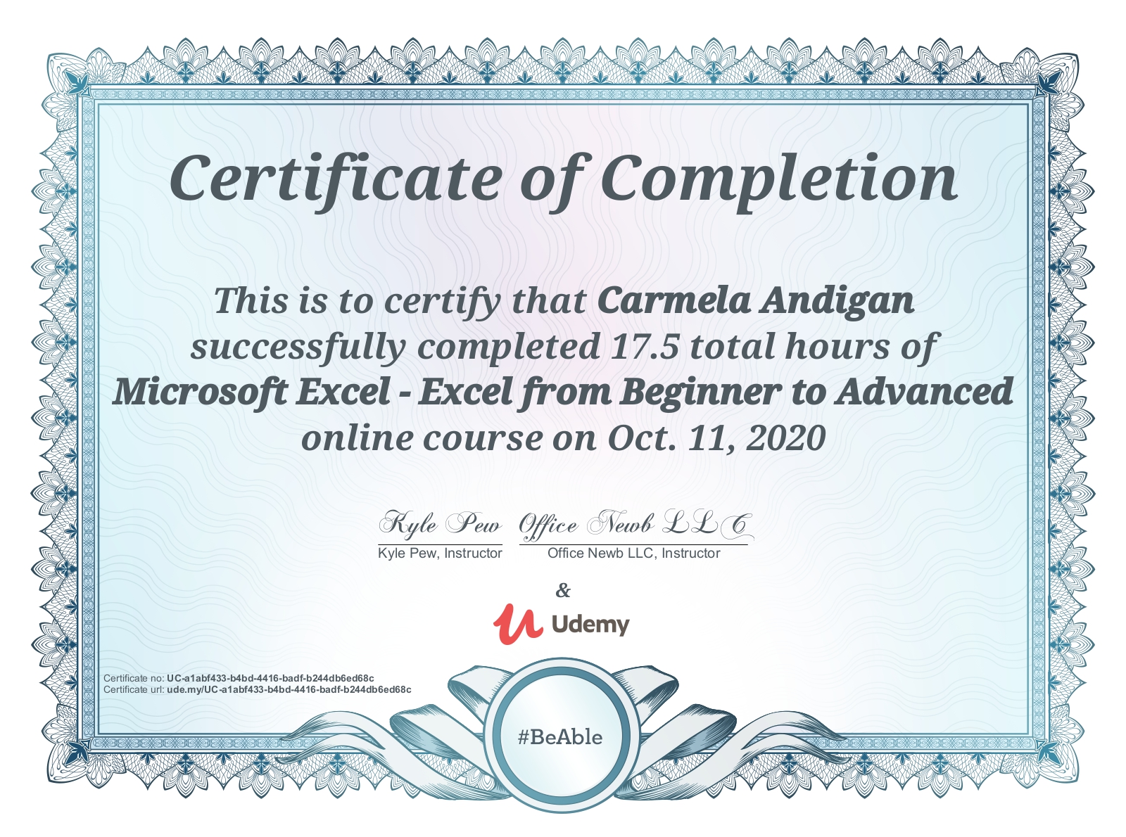 Excel Certificate