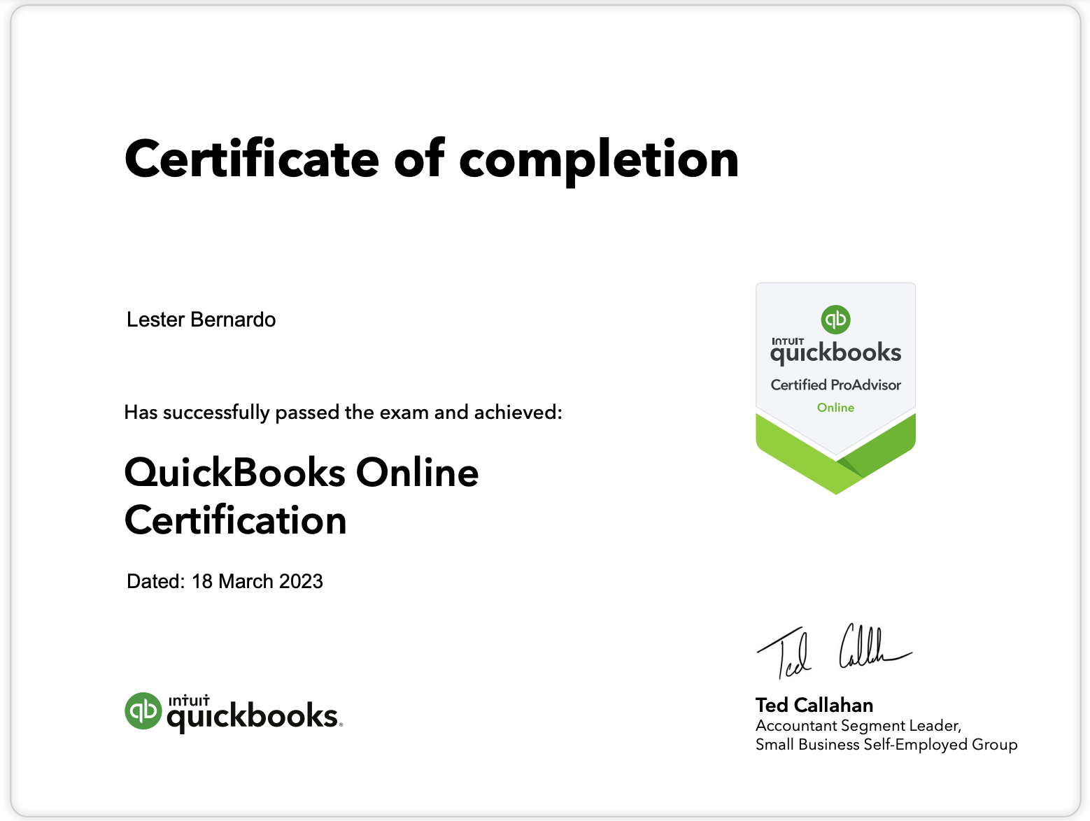 Quickbooks Online ProAdvisor