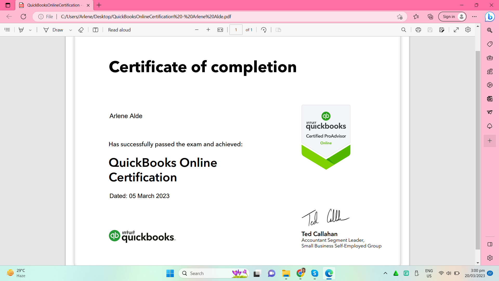 Quick Books Online Certification