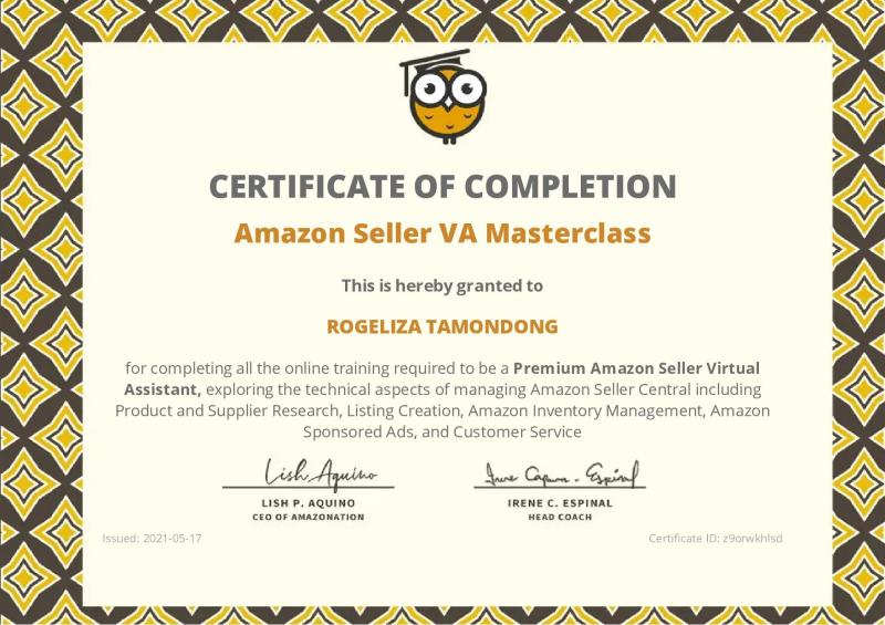 AMAZON SELLER VIRTUAL ASSISTANT CERTIFICATE