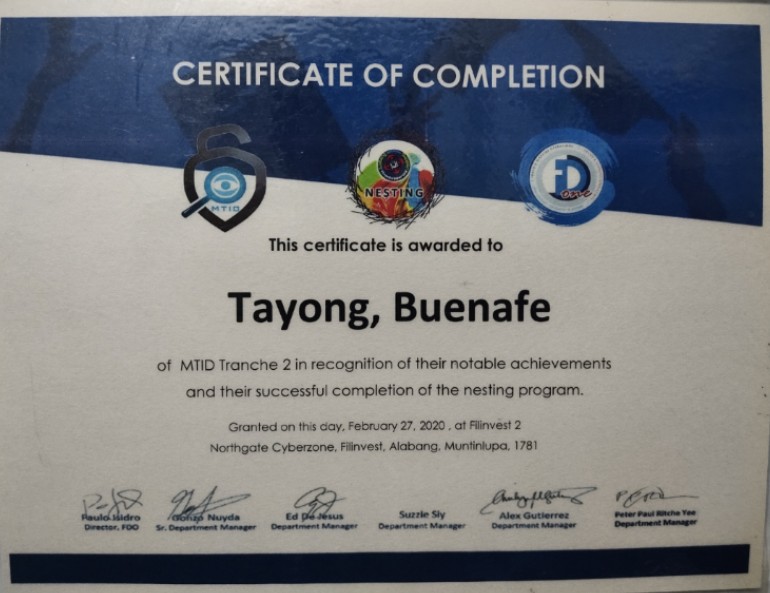 Certificate of completion