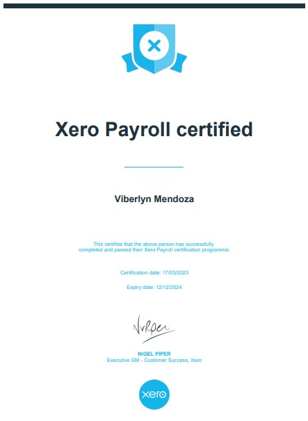 Xero Payroll Certificate