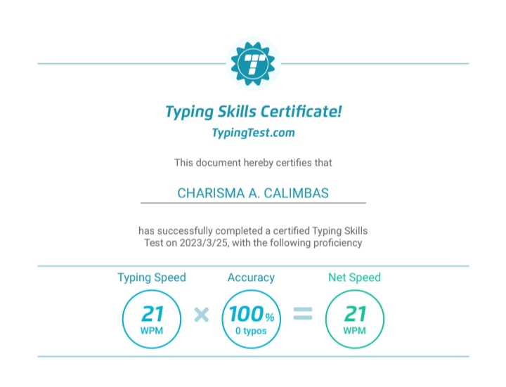 TYPING TEST CERTIFICATE