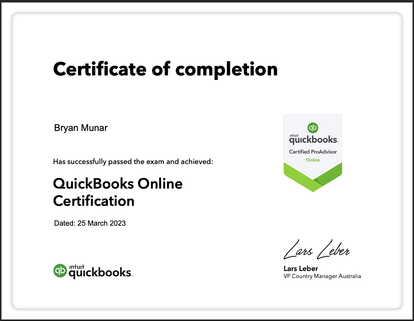 QuickBooks Online Certified ProAdvisor