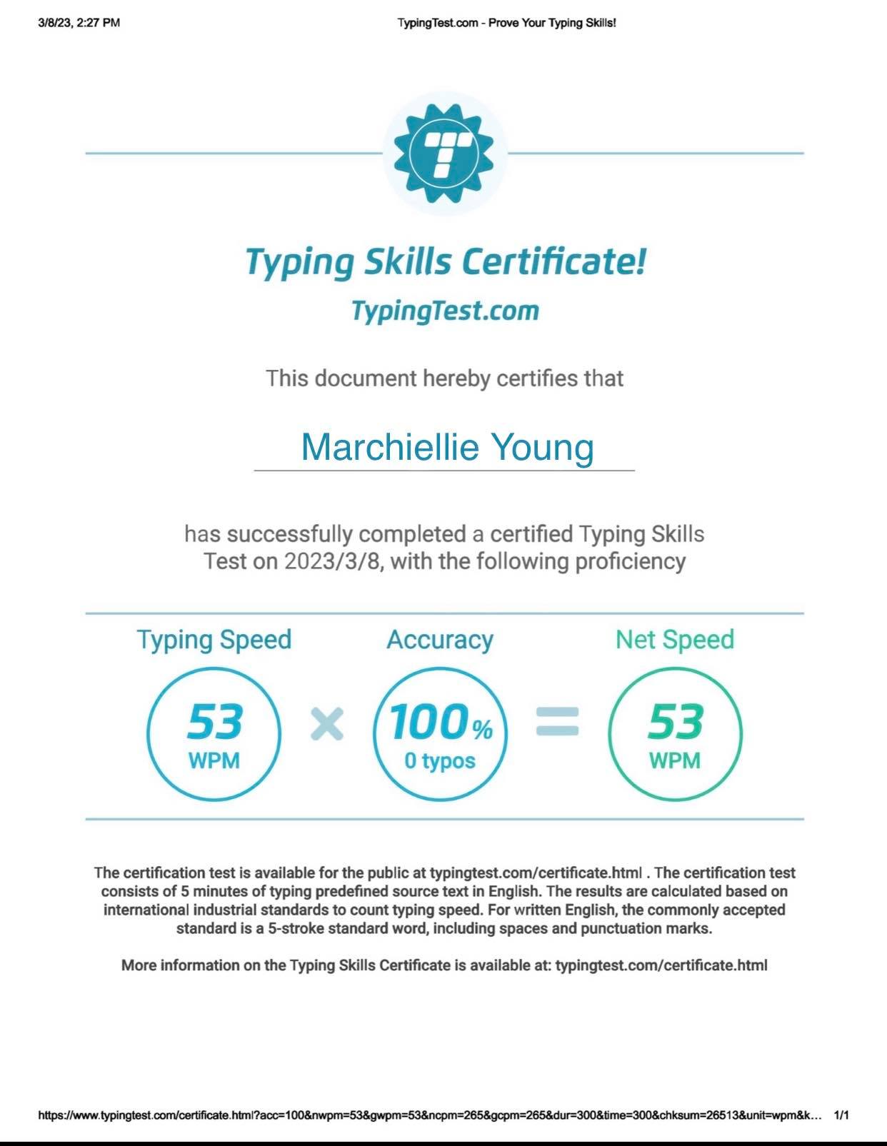 Typing Test Certificate