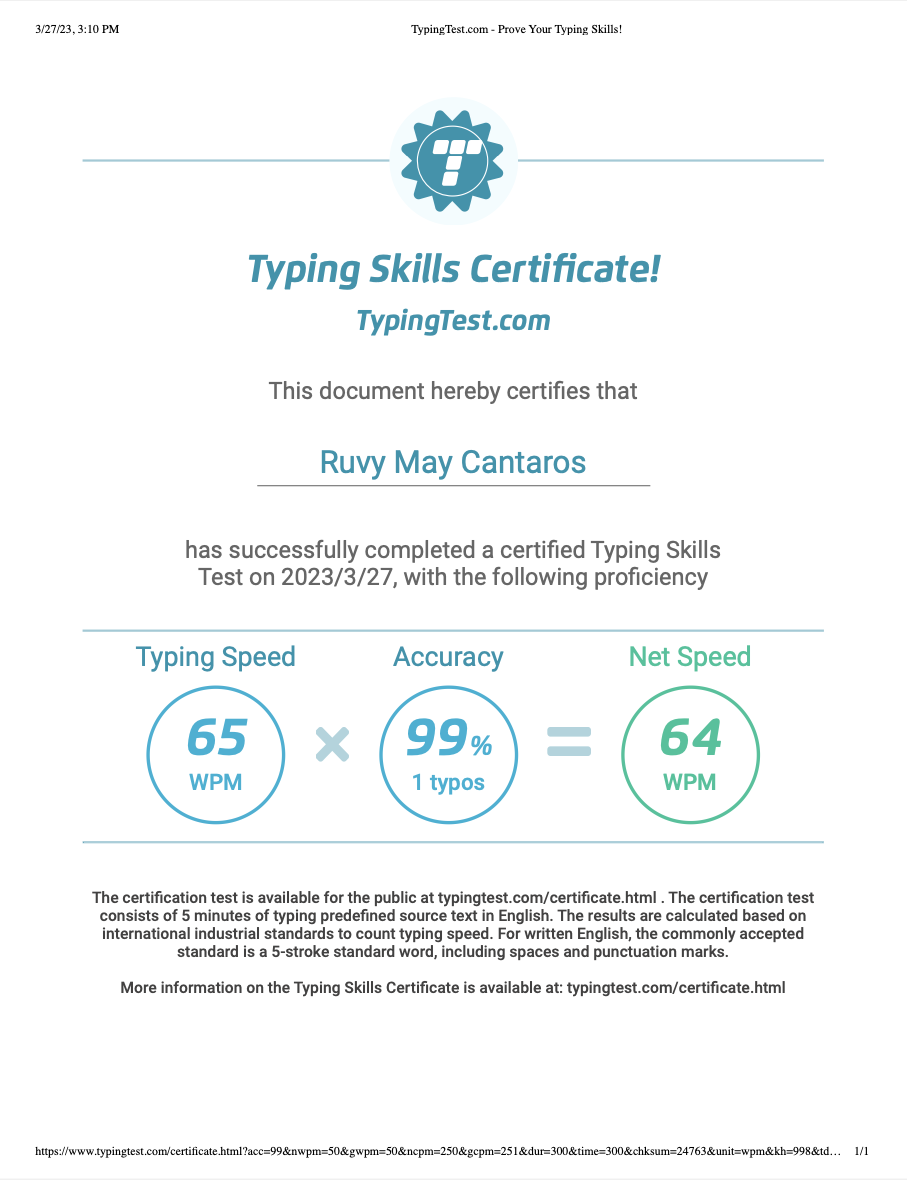 Typing Skills Certificate