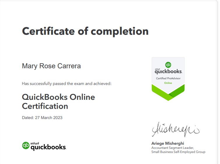Quickbooks ProAdvisor Certificate