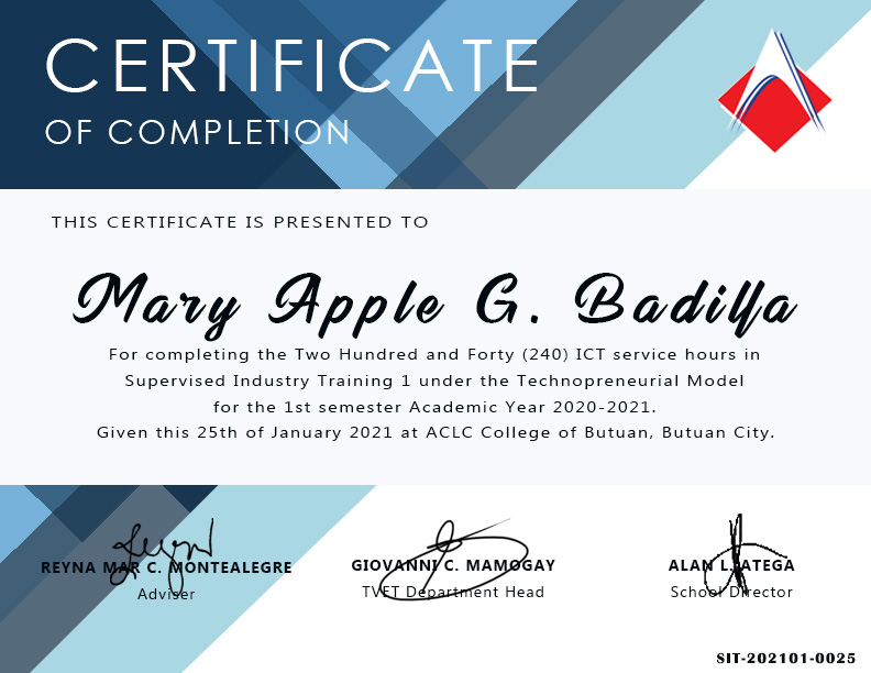 Certificate of Compilation as a Jr. Graphic Designer