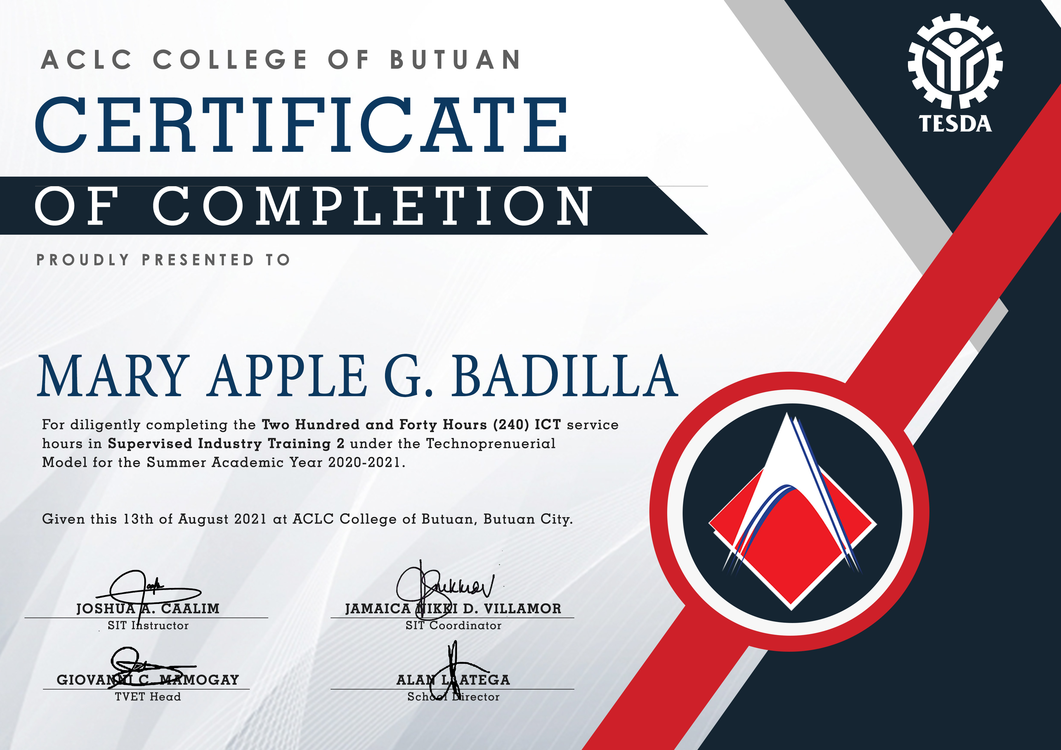 Certificate of Completion as a Jr. Graphic Designer