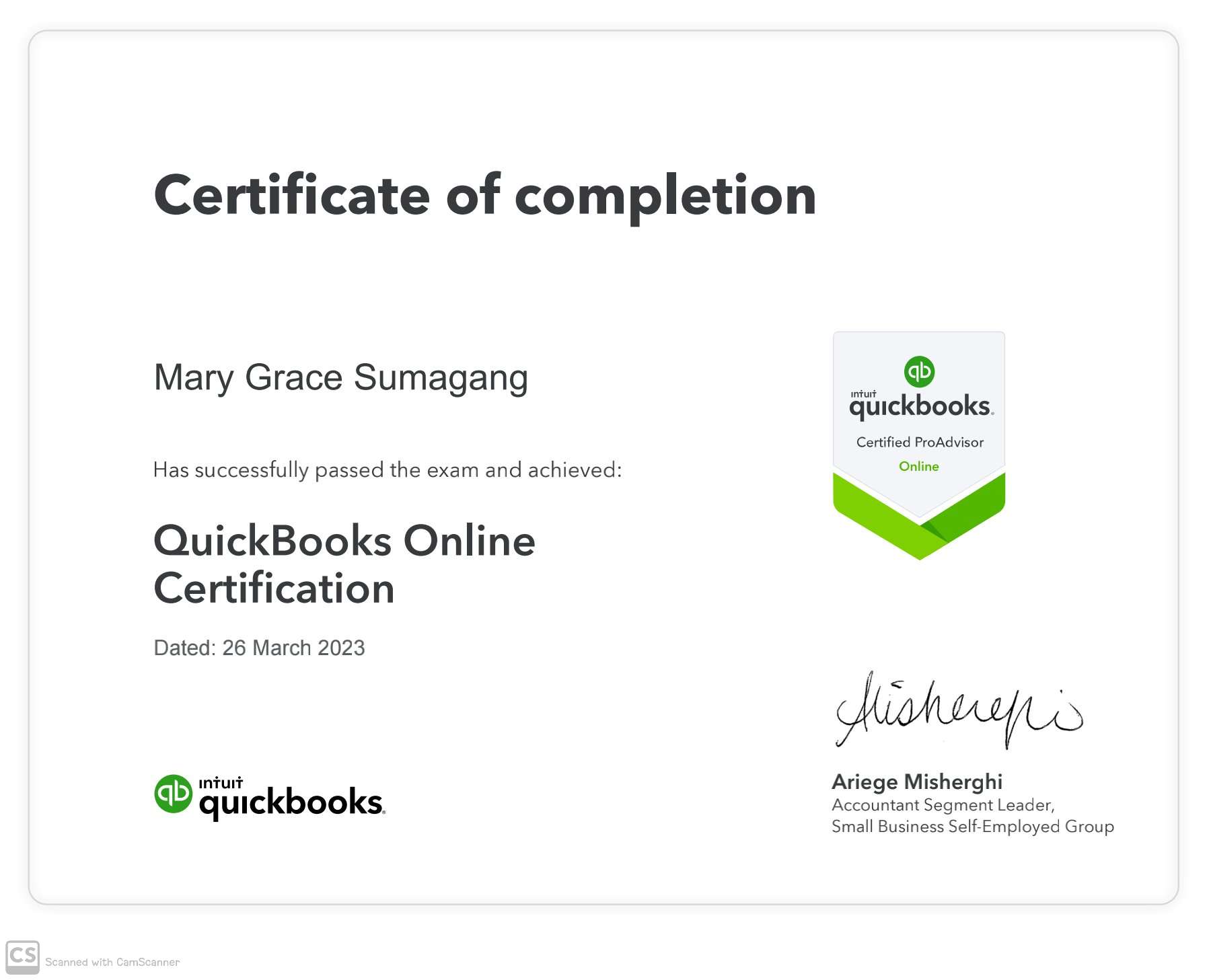 QUICKBOOKS CERTIFIED PRO ADVISOR