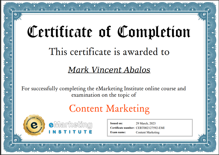 Certification of Content Marketing