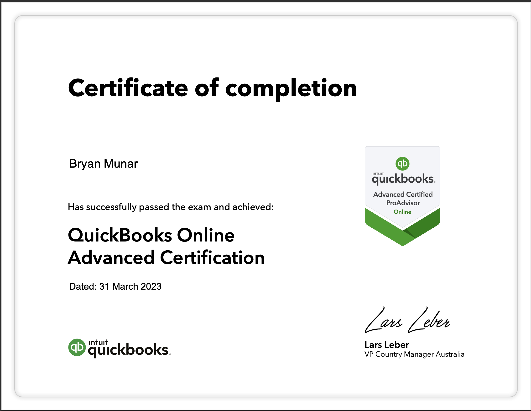 Quickbooks Online Advance Certification