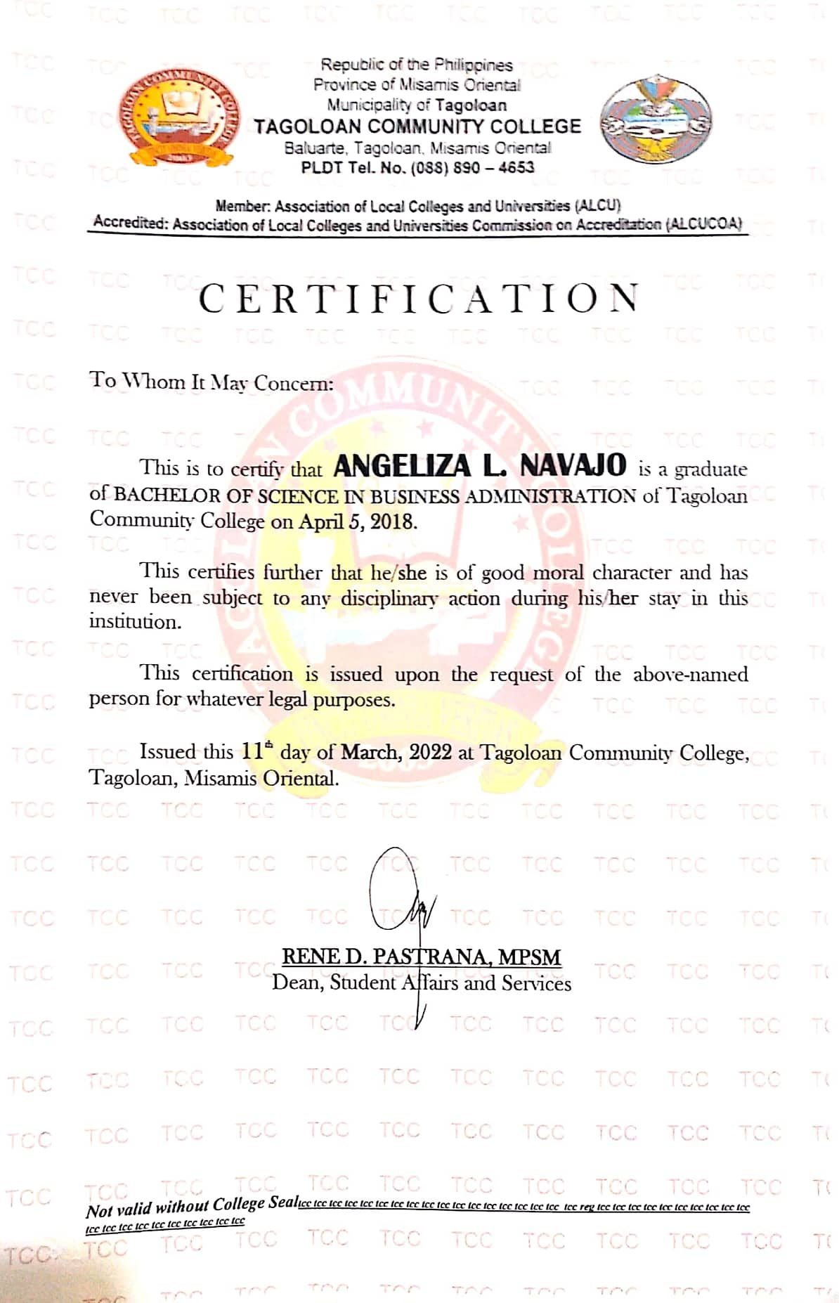 BSBA CERTIFICATE