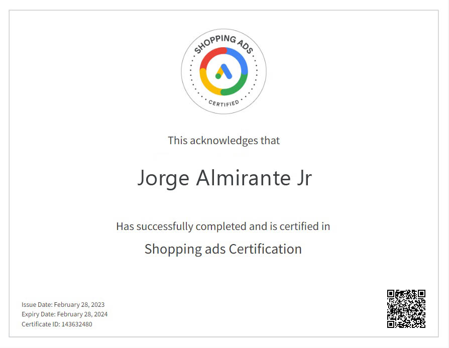 Shopping Ads Certificate