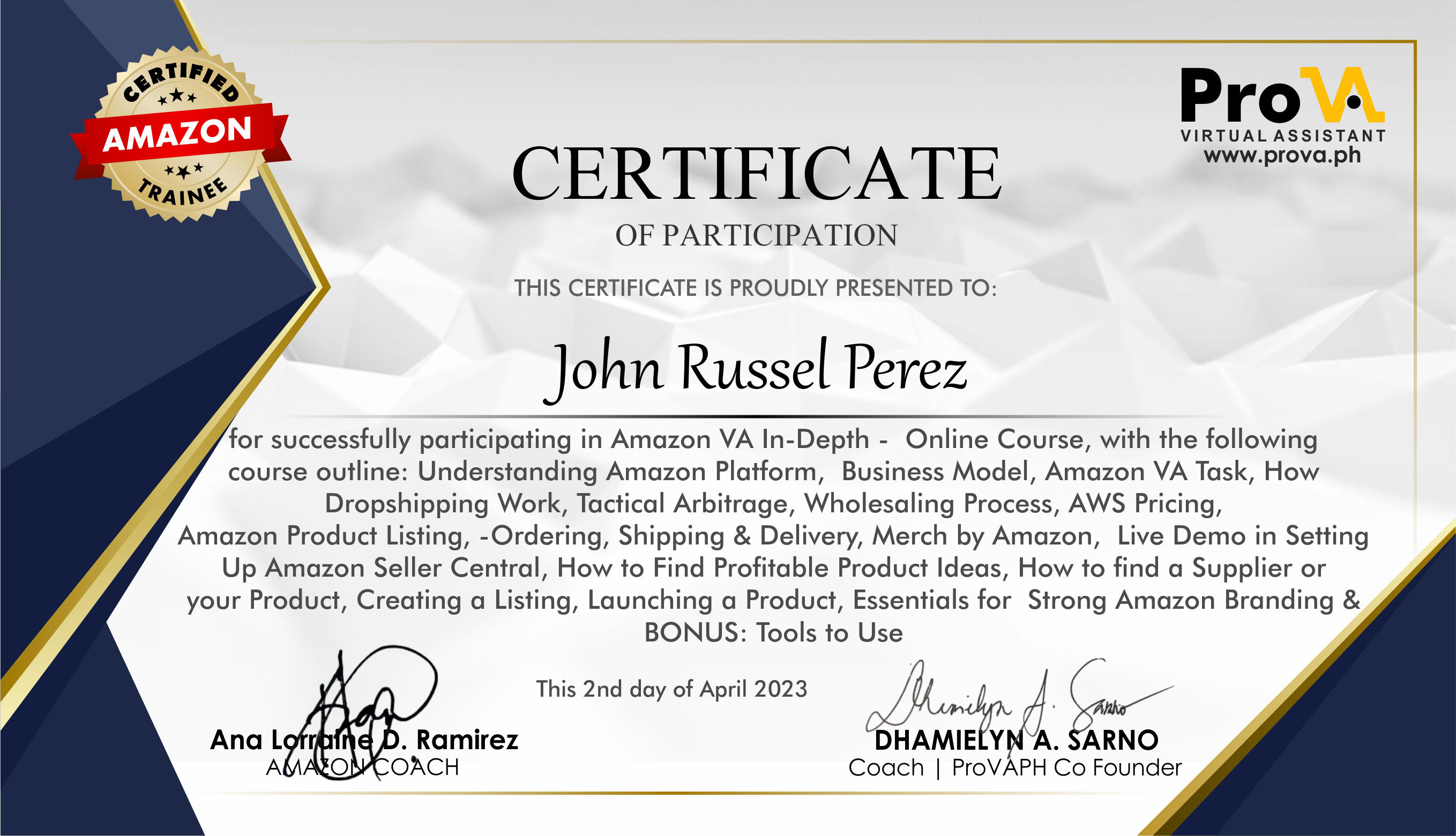 Certificate for Amazon Training