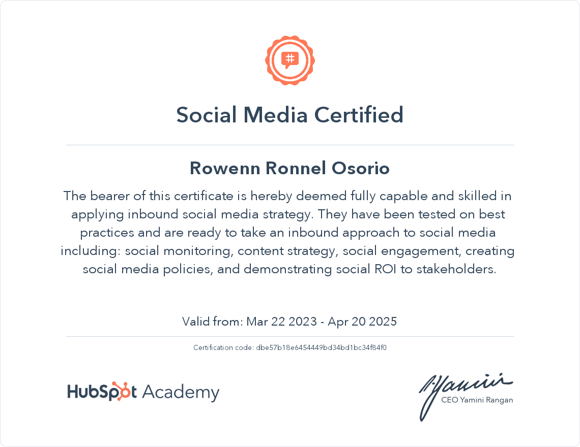 Social Media Certified - HubSpot Academy