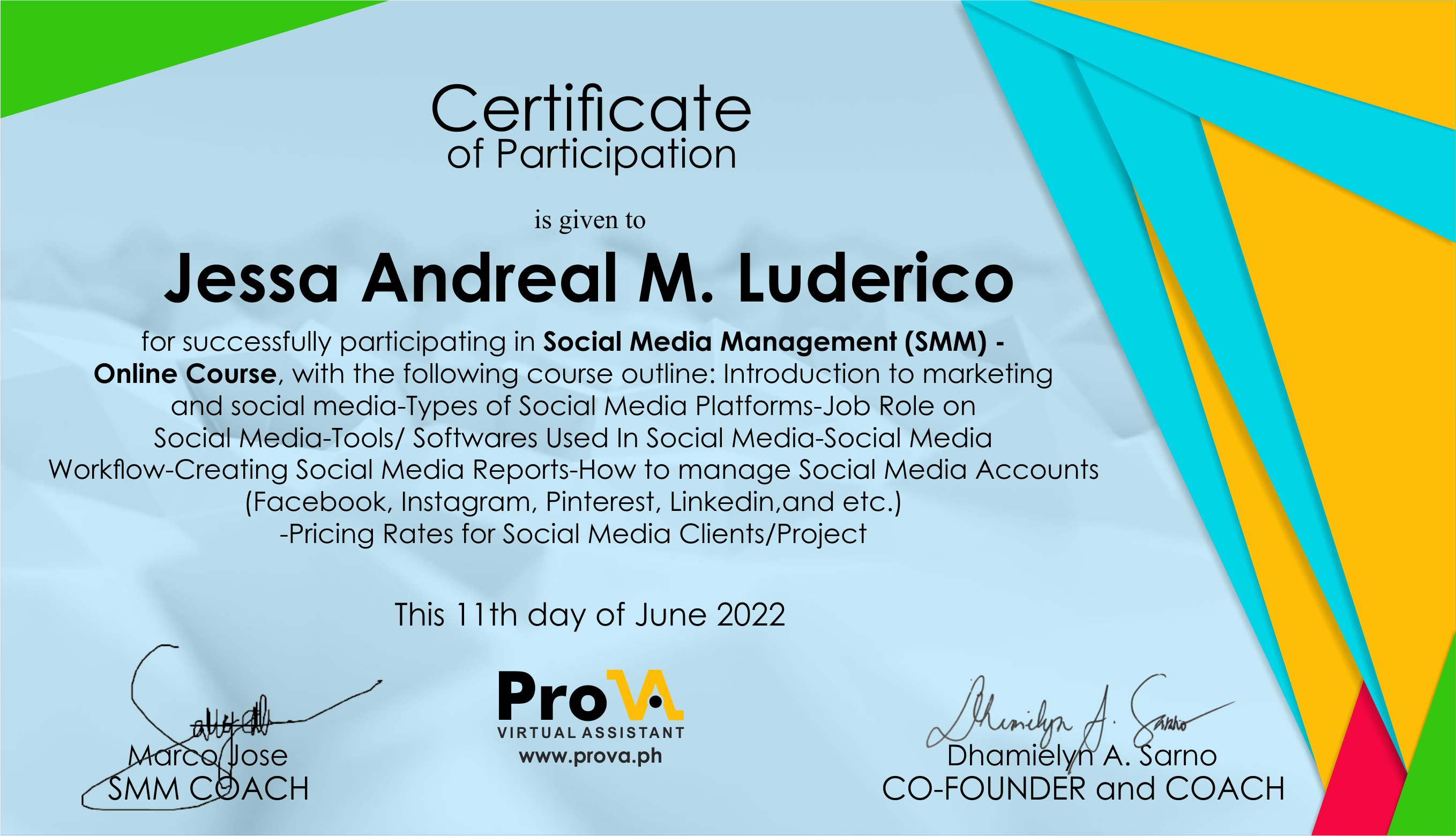 Certificate-Social Media Management