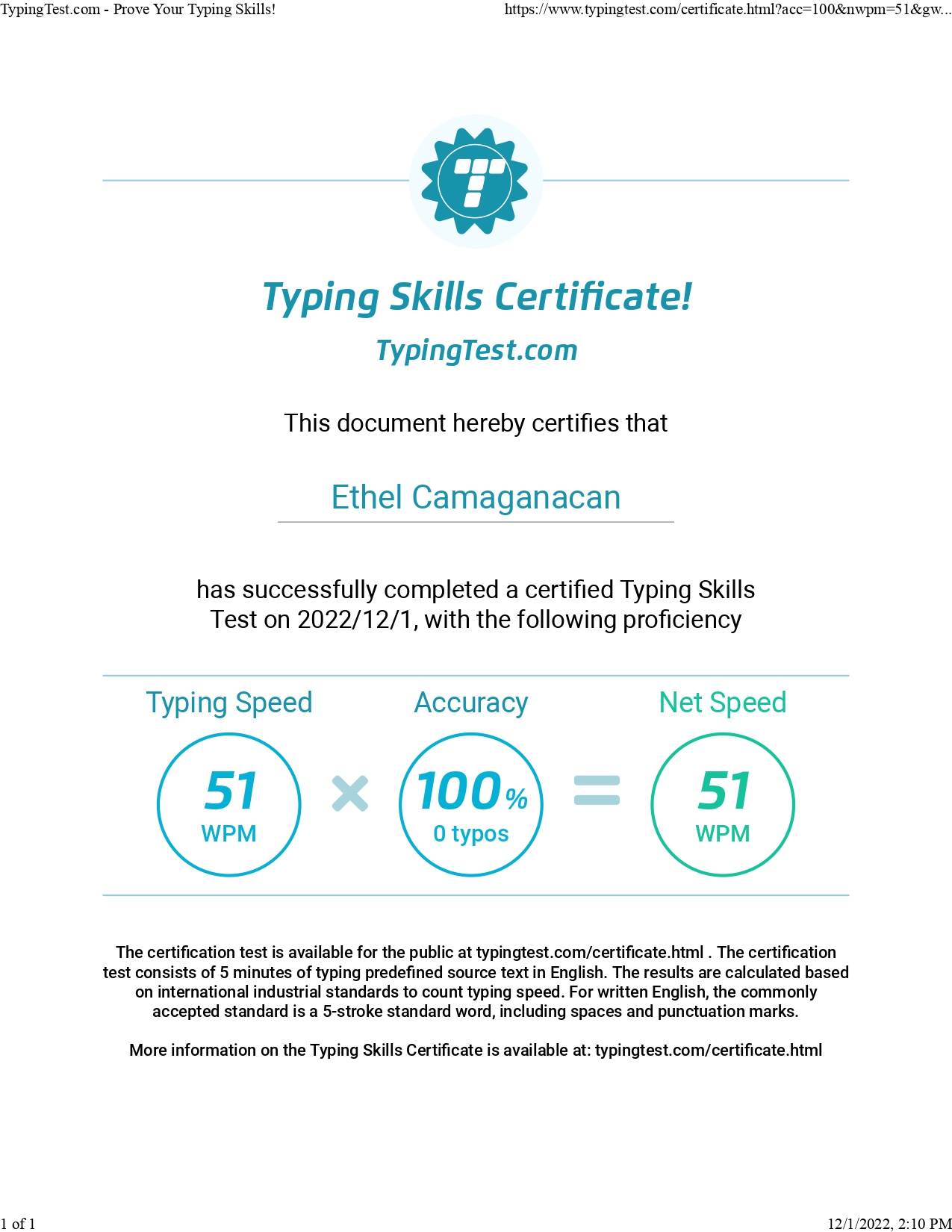 Typing Skill Certificate