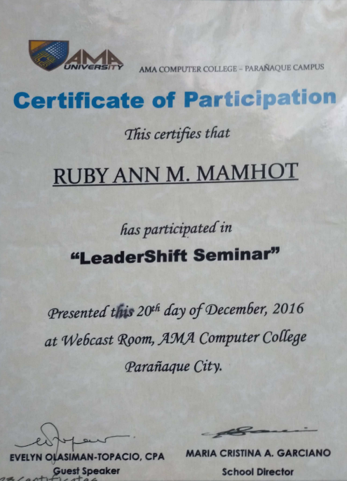 LeaderShift Seminar (December 20 2016)