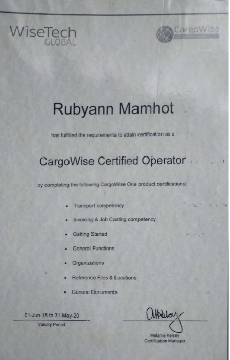 CargoWise Certified Operator (June 01 2018)