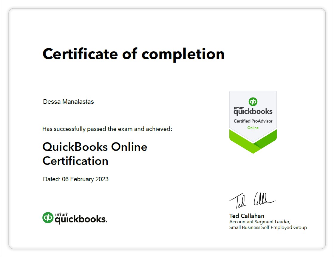 QuickBooks Certified ProAdvisor