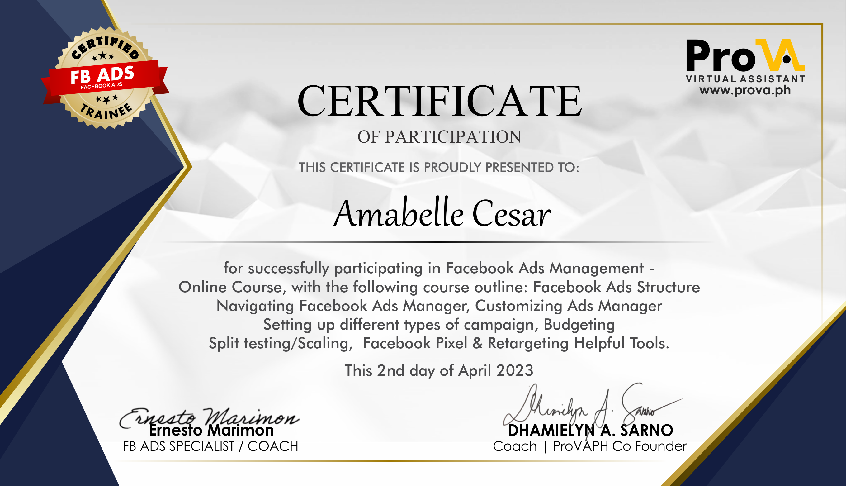 FACEBOOK ADS MANAGEMENT CERTIFICATE