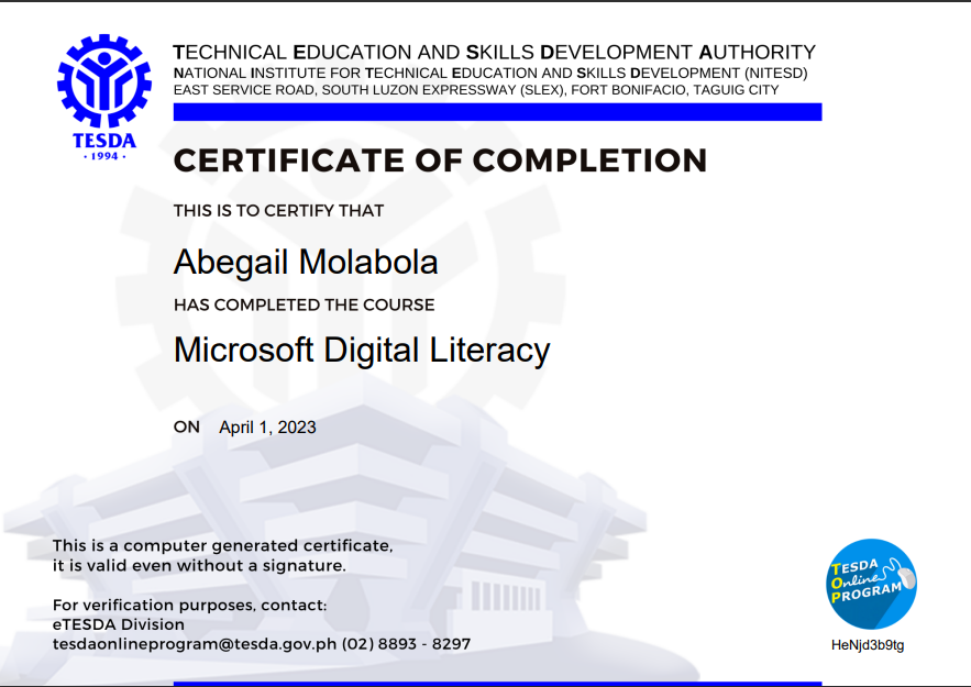 Microsoft Digital Literacy Certificate