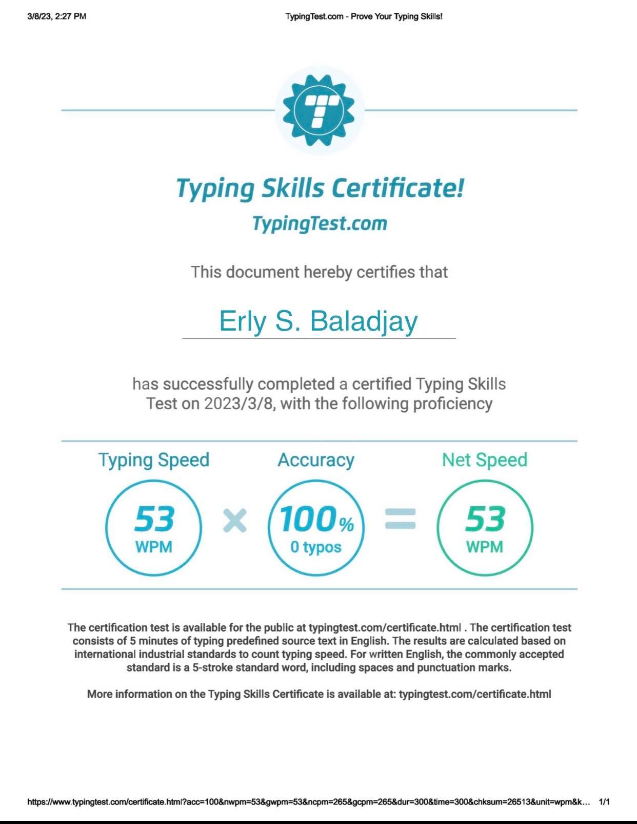 Typing Test Result
