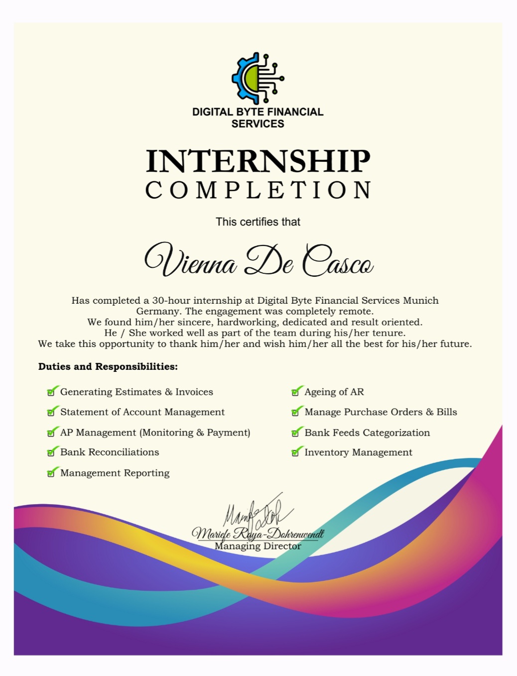 Internship Completion