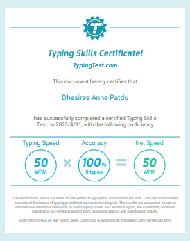 Typing Test Certificate