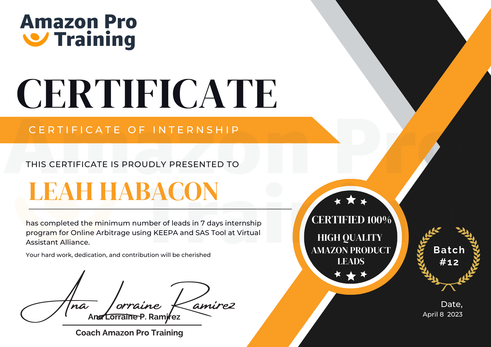 AMAZON INTERNSHIP CERTIFICATE