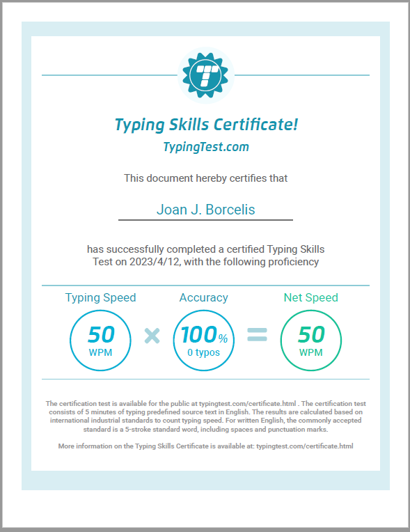 Typing Skills Certificate