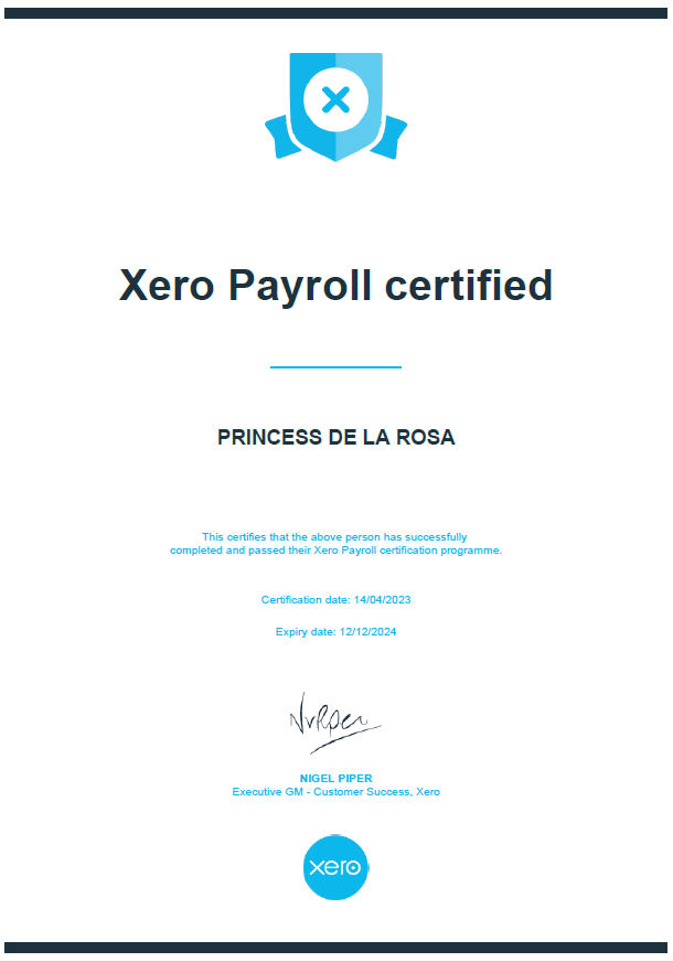 XERO PAYROLL CERTIFIED