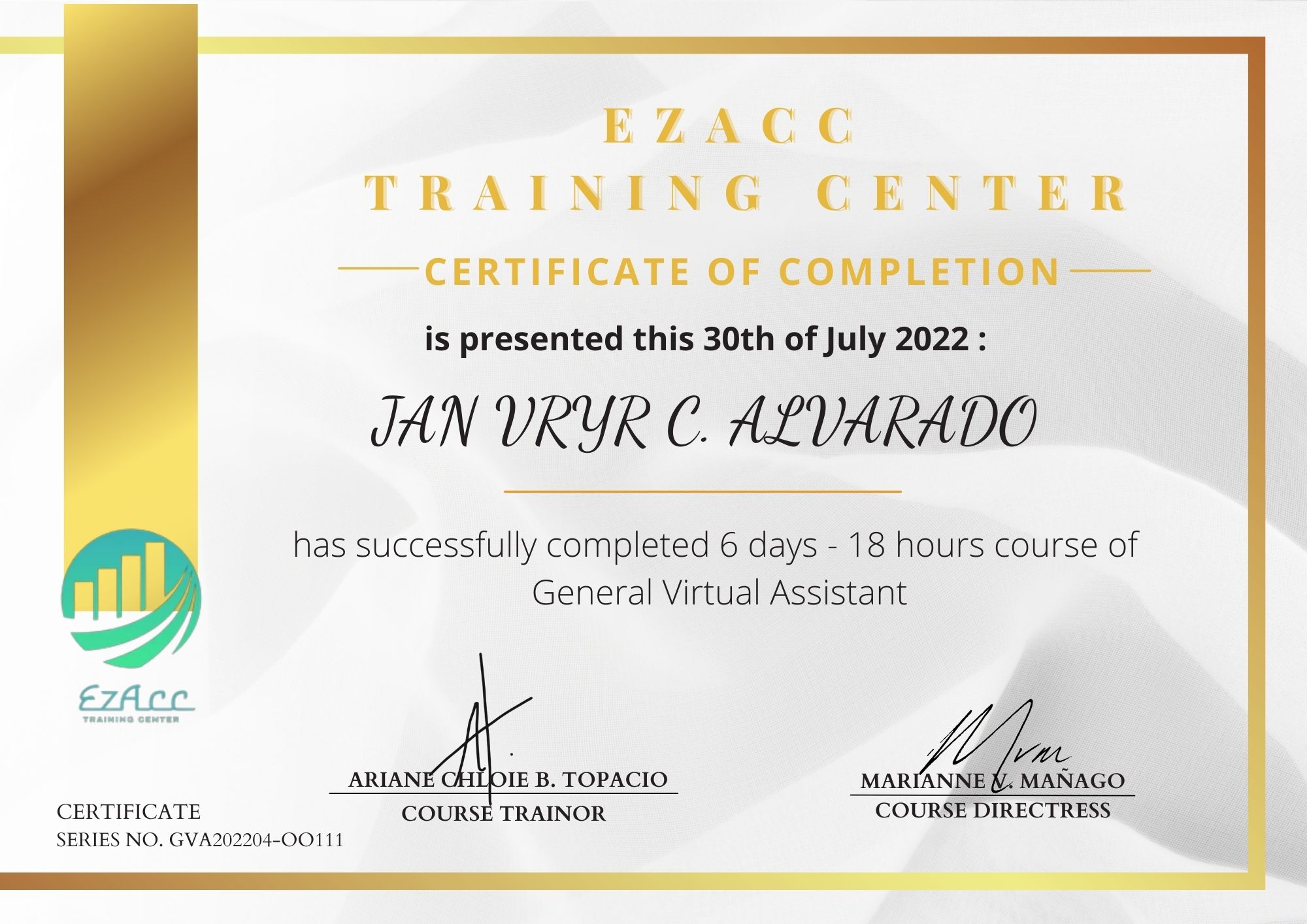 IN-DEPTH GENERAL VIRTUAL ASSISTANT TRAINING CERTIFICATE